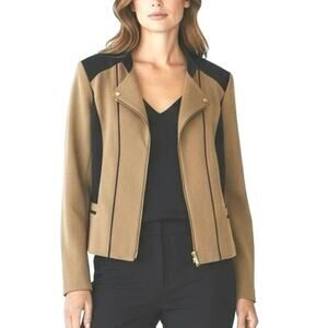Anne Klein Women’s Size XL Jacket Camel / Black Accent Front Zip Long Sleeved